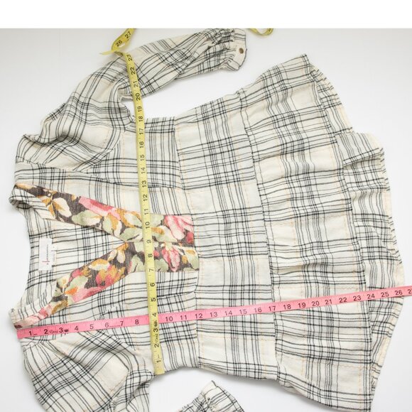 Anthropologie Darlene Plaid Peasant Blouse Plaid Top Floral Yoke Size Small - Picture 7 of 7
